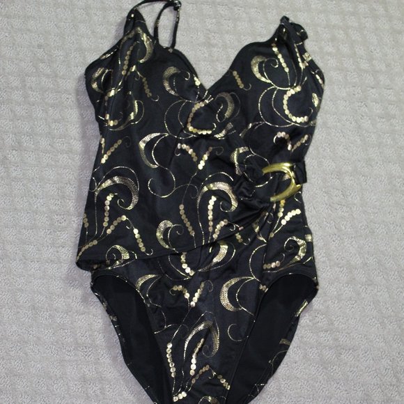 Shape FX Size M Swim One Piece Black and Gold Swimsuit - Picture 1 of 5